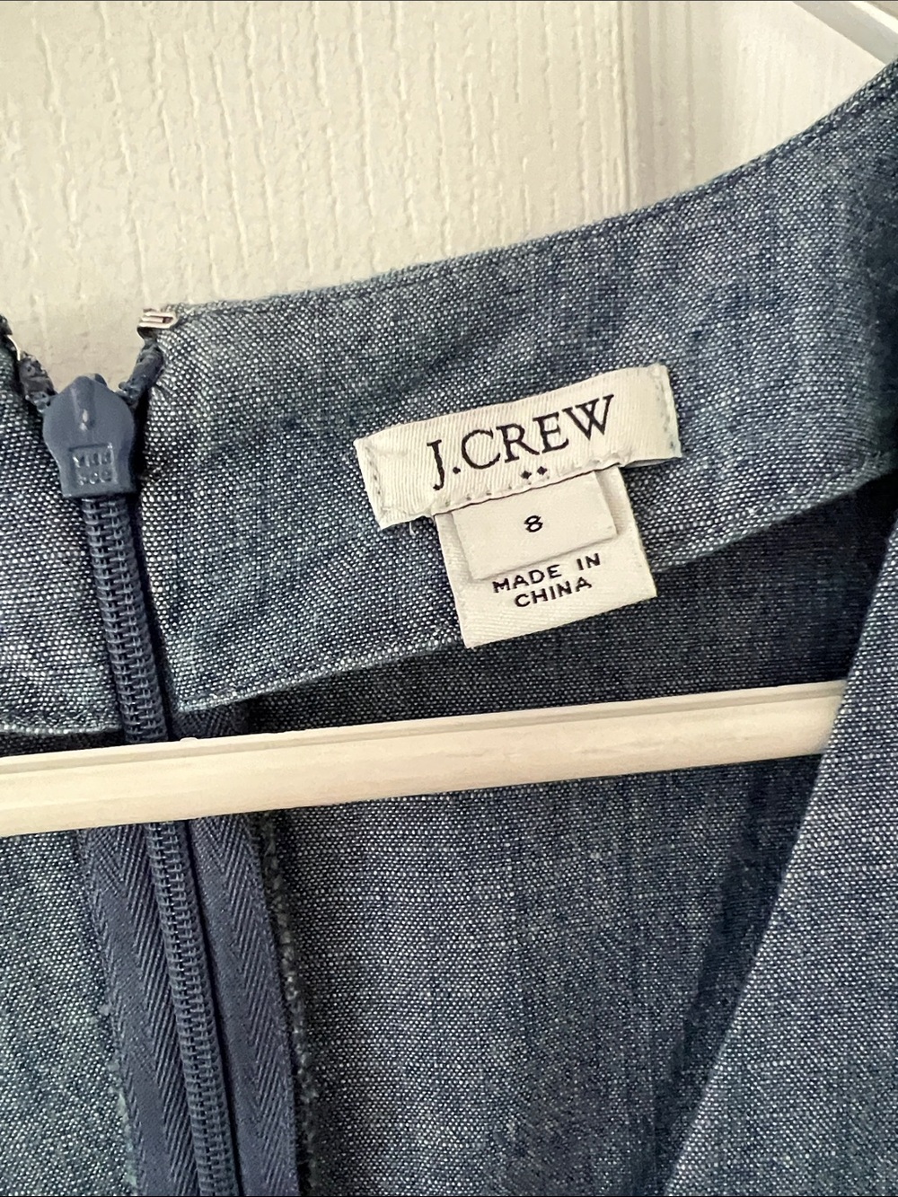 J. Crew Chambray Blue V-Neck Short Sleeve Dress - Picture 2 of 5